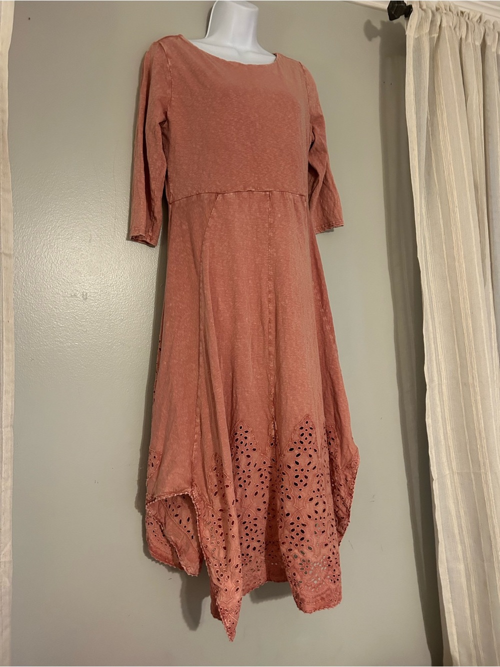 Soft Surroundings Dusty Rose Asymmetrical Eyelet Hem Dress